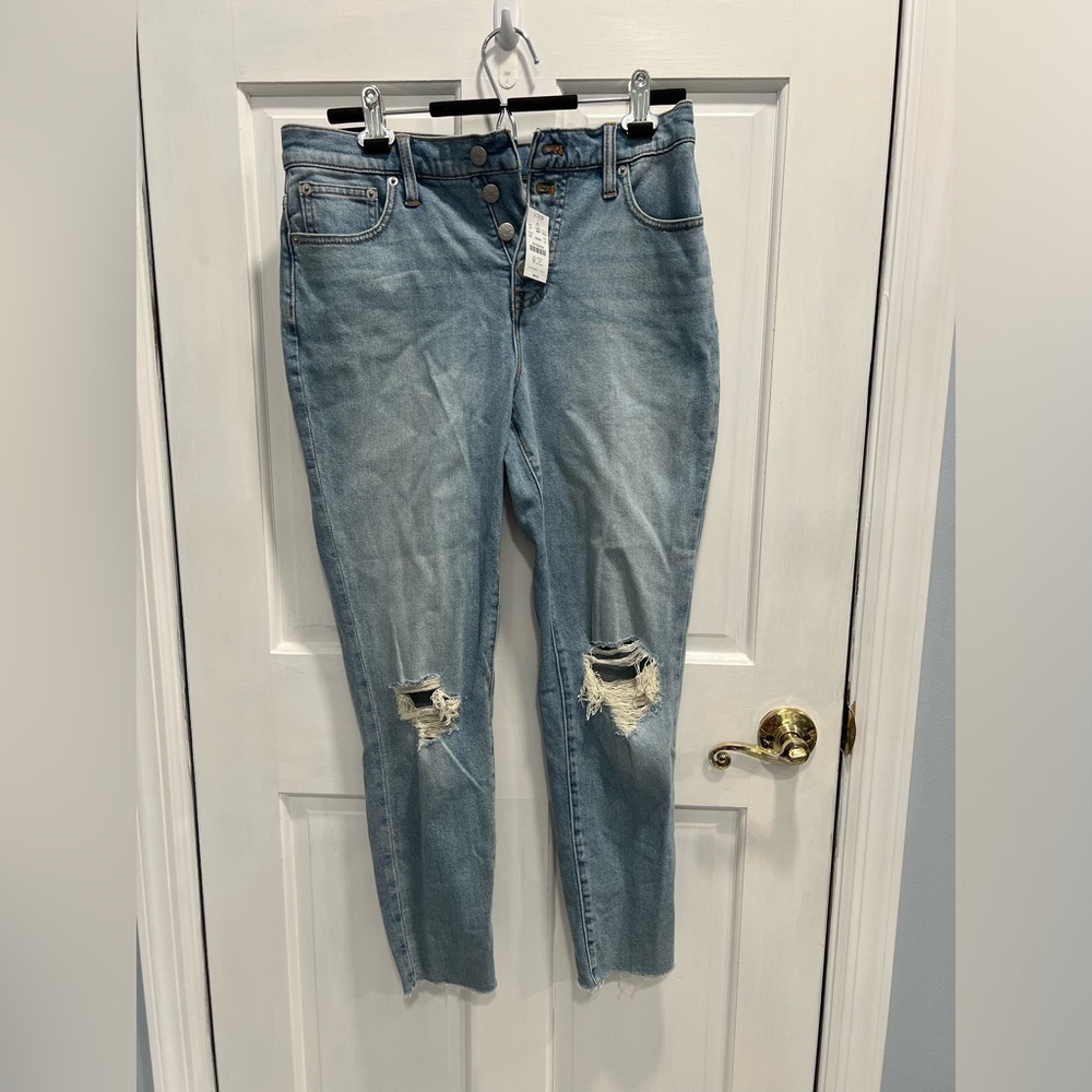 J CREW NWT 10" High Rise Skinny Ripped Jeans SIZE 29 WOMENS Raw Hem 4 Button Fly